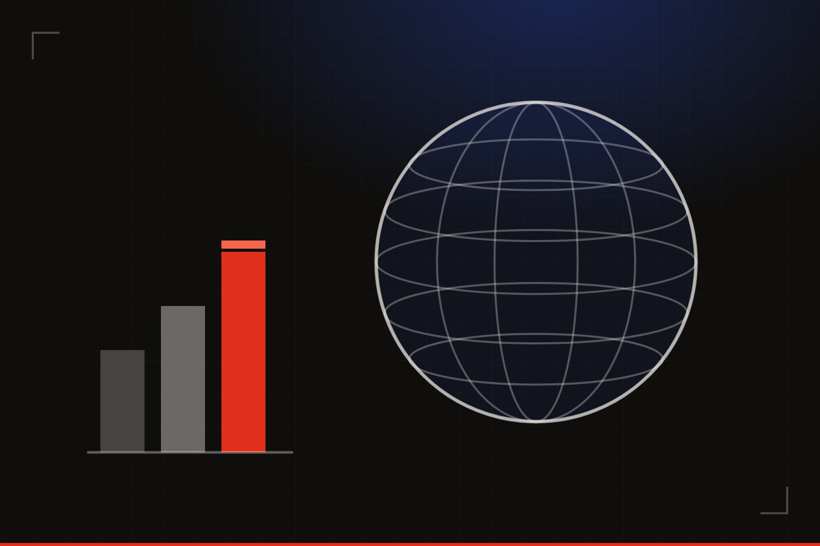 Illustration: a wireframe globe beside a rising standings bar chart
